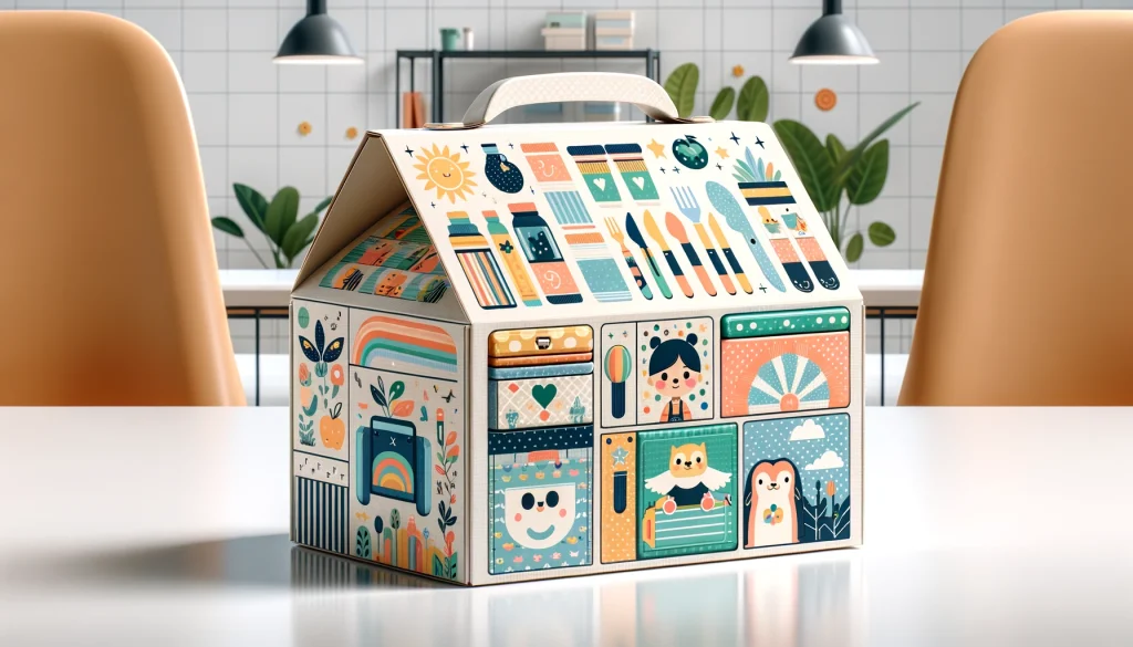 Gambar berbagai desain custom lunch box yang menarik dan ramah lingkungan, cocok untuk anak-anak, pekerja kantoran, dan pecinta piknik.